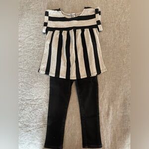 Cat & Jack bundle 3T Striped Black & White Top, Black Adjustable Waist Jeans